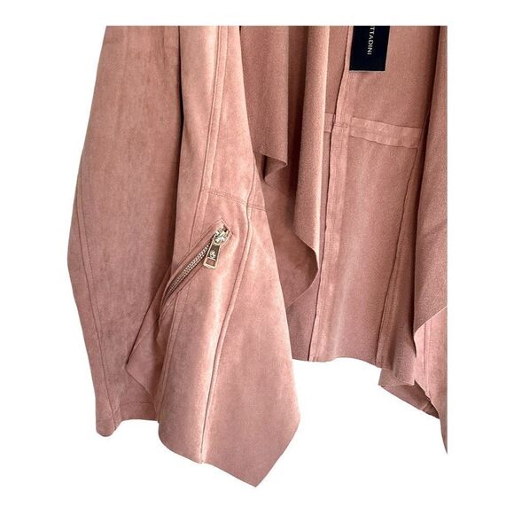 New Adrienne Vittadini Faux Suede Jacket Dusty Pink Open Flutter Front Women XS - Picture 4 of 6